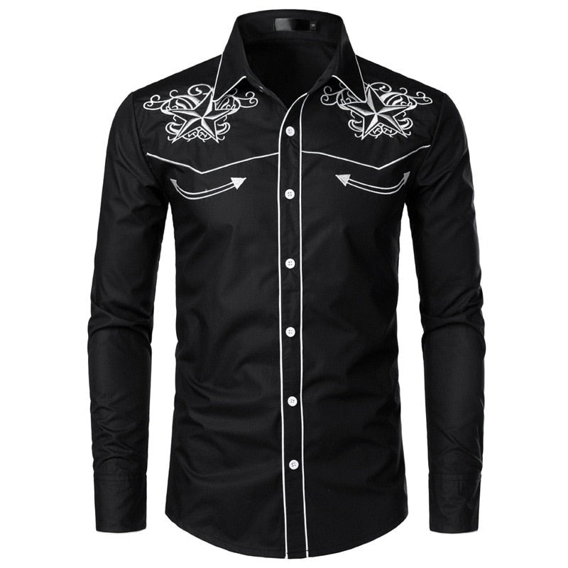 Black Embroidery Shirt Men 2022 Brand New Star Mens Button Down Shirts